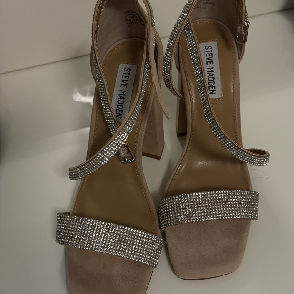 Steve Madden Nude Heels with Sparkling Rhinestone Straps